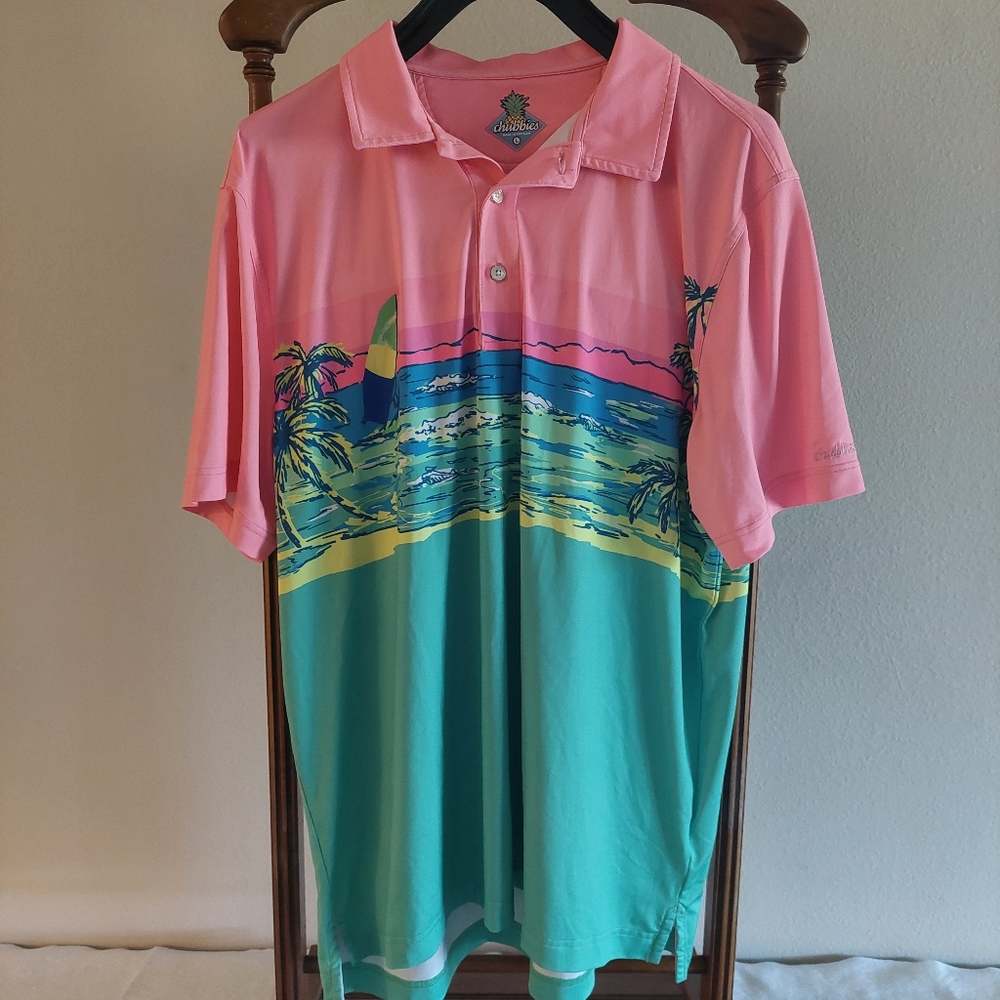 Chubbies Pink and Teal Polo Shirt